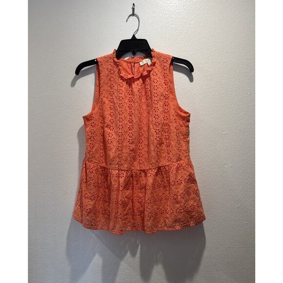 LOFT Tops - Ann Taylor LOFT Women’s Size Small Bright Orange Eyelet Top Sleeveless Cotton